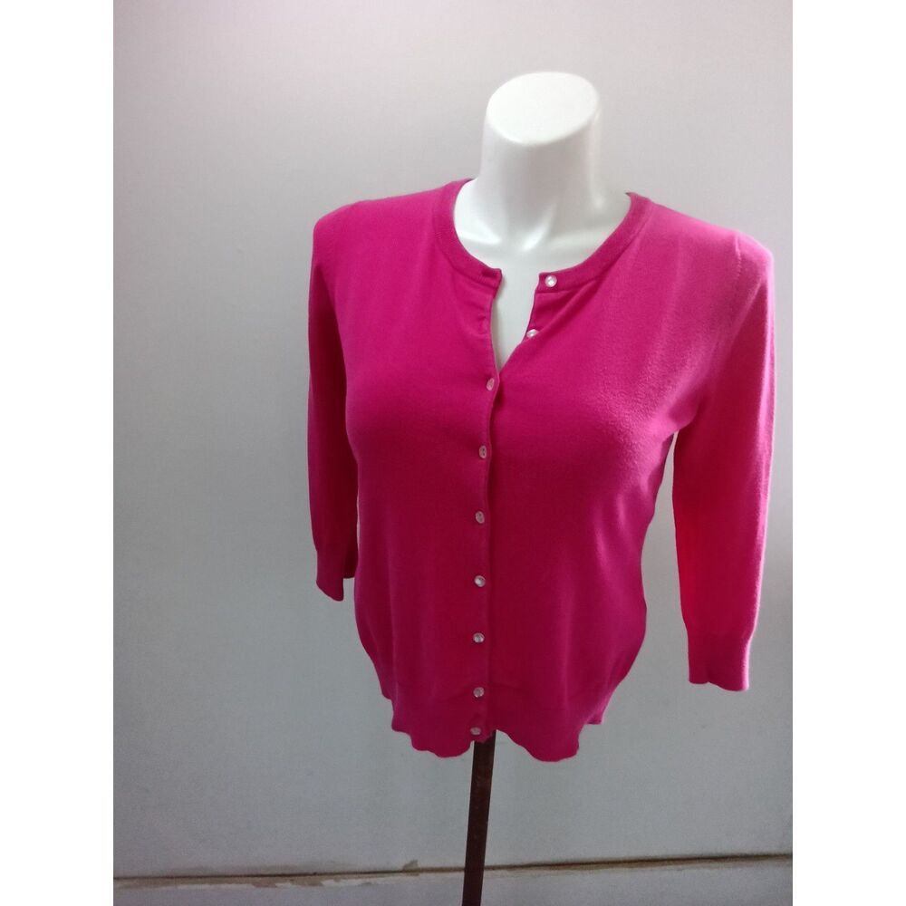 Talbots Petites Hot Pink Button Front Cardigan 3/4 Sleeve Size L
